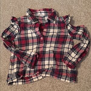Vineyard Vines flannel half button with Ruffle Sleeves